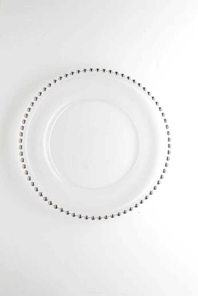 12.5" Clear Glass w/bead Charger Plate (Clear Bead) - BEA1