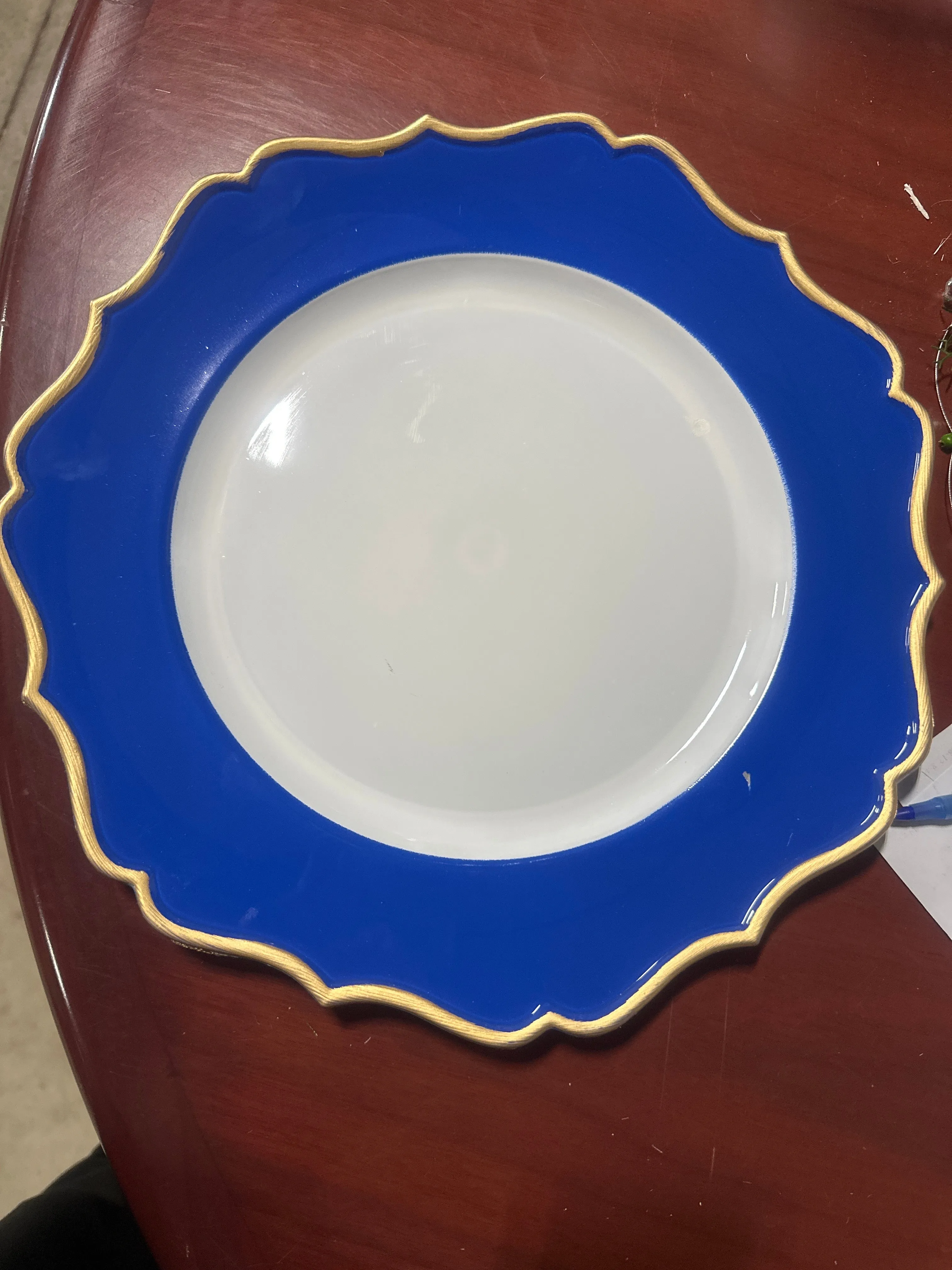 13" Acrylic flower Charger Plate-Royal blue/gld