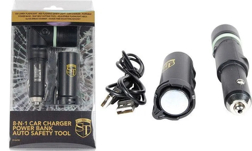 6) 8-N-1 Car Charger Power Bank Auto Safety Tool