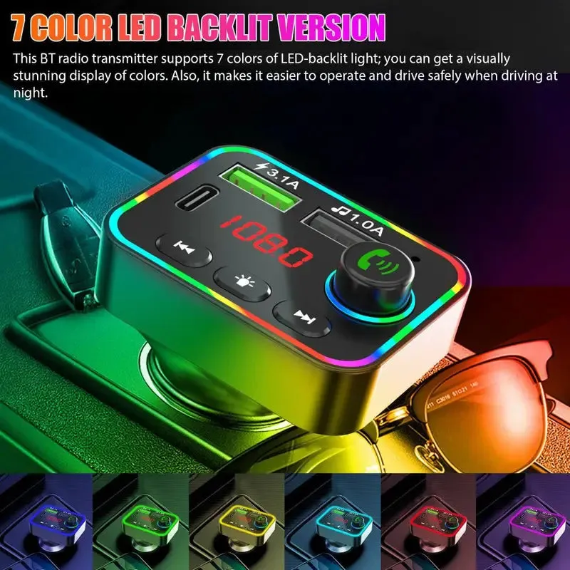 7 Color LED Backlit Light Bluetooth FM Transmitter and Dual USB Charger