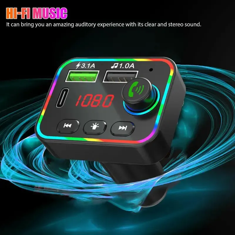 7 Color LED Backlit Light Bluetooth FM Transmitter and Dual USB Charger