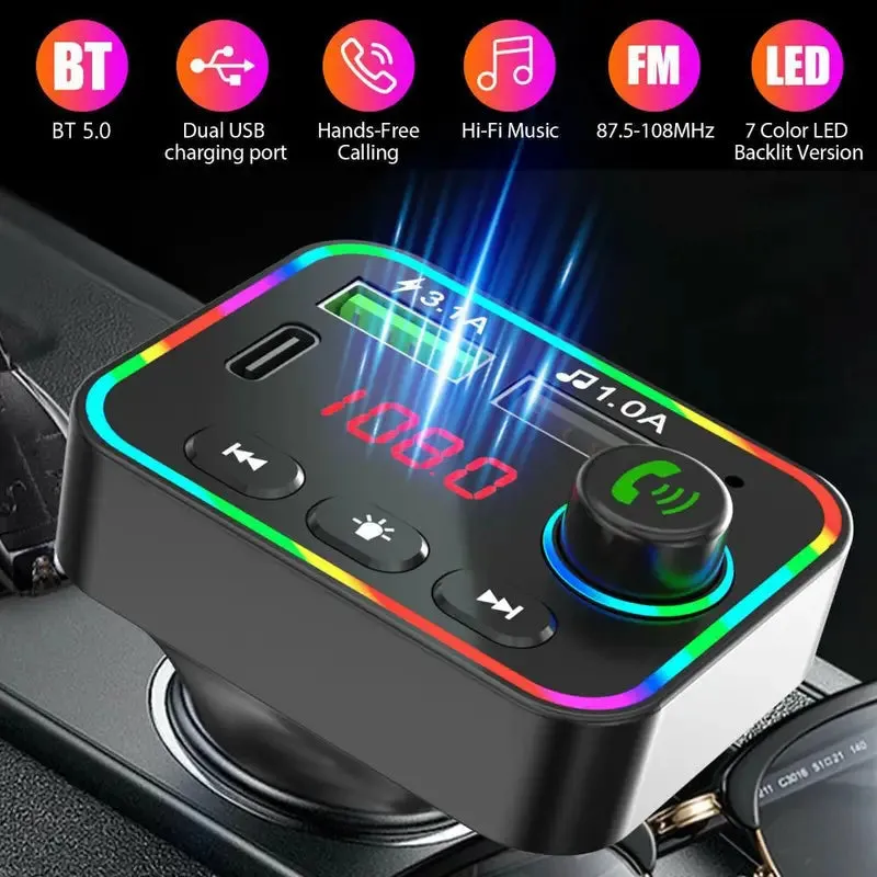 7 Color LED Backlit Light Bluetooth FM Transmitter and Dual USB Charger