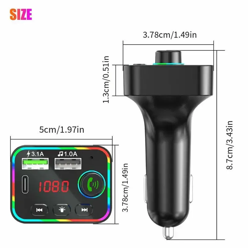 7 Color LED Backlit Light Bluetooth FM Transmitter and Dual USB Charger