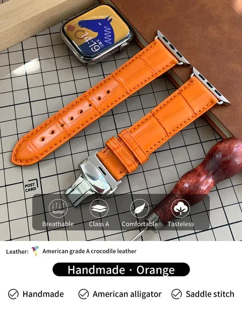 Alligator Strap For Apple Watch 49mm 45mm 41mm 40mm 44mm 38mm Smart Watch Bracelet Iwatch Series 9 8 7 6 Se 5 4 Ultra 3 2