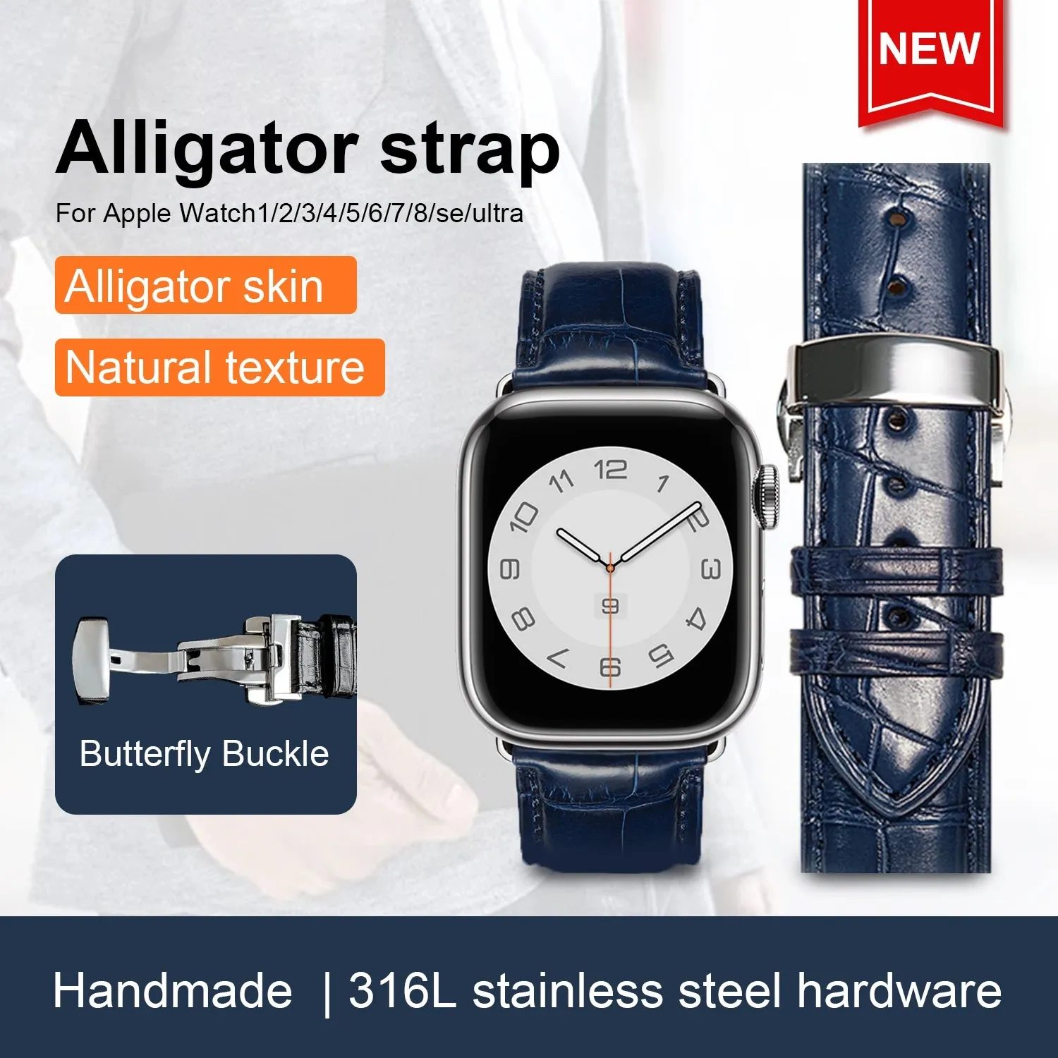 Alligator Strap For Apple Watch 49mm 45mm 41mm 40mm 44mm 38mm Smart Watch Bracelet Iwatch Series 9 8 7 6 Se 5 4 Ultra 3 2