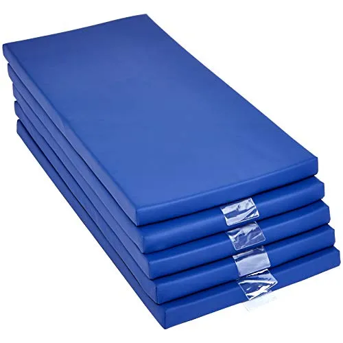 Amazon Basics Memory Foam Rest Nap Mats with Name-Tag Holder - Blue, 5-Pack