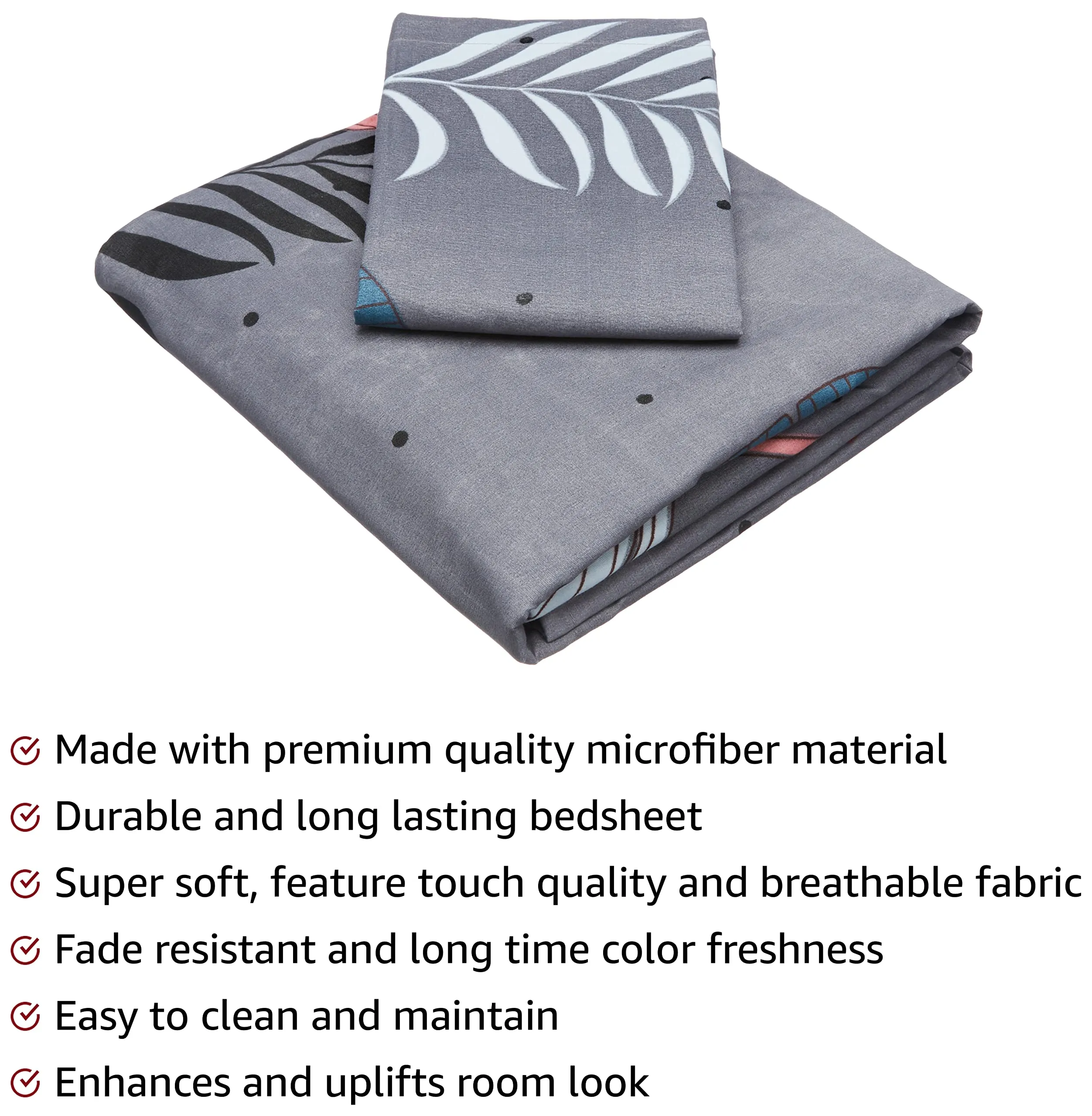 Amazon Brand - Solimo Polyester Grey Valley Single Bedsheet with 1 Pillow Cover, Multicolor, 120 GSM