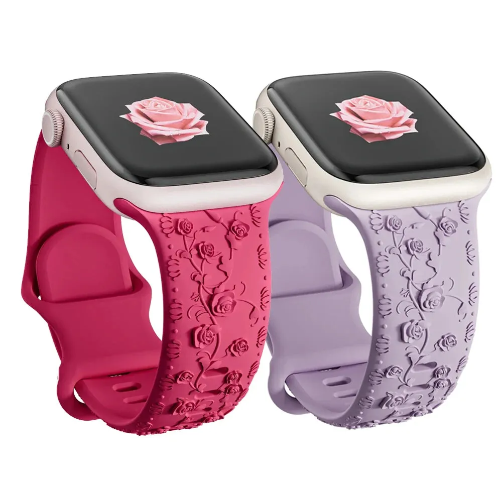 Band for Apple watch straps 44mm 45mm 41mm 49mm 42 46mm Floral Engraved bracelet correa iWatch Series 10 8 7 3 9 ultra 2 SE 40mm