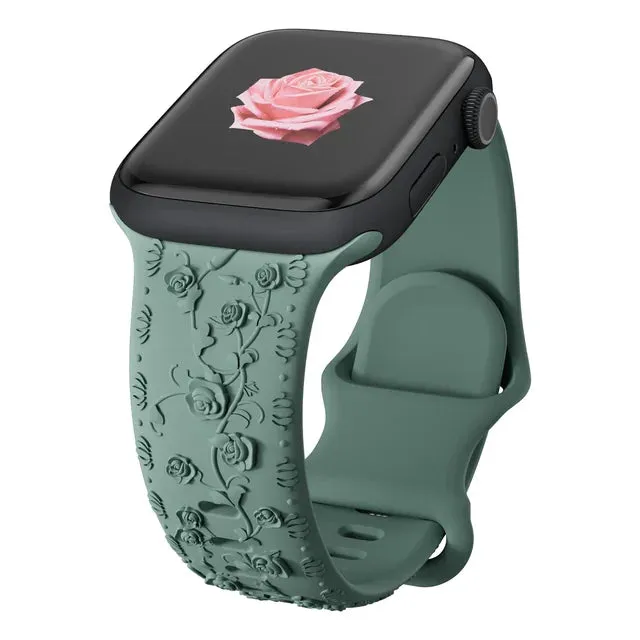 Band for Apple watch straps 44mm 45mm 41mm 49mm 42 46mm Floral Engraved bracelet correa iWatch Series 10 8 7 3 9 ultra 2 SE 40mm