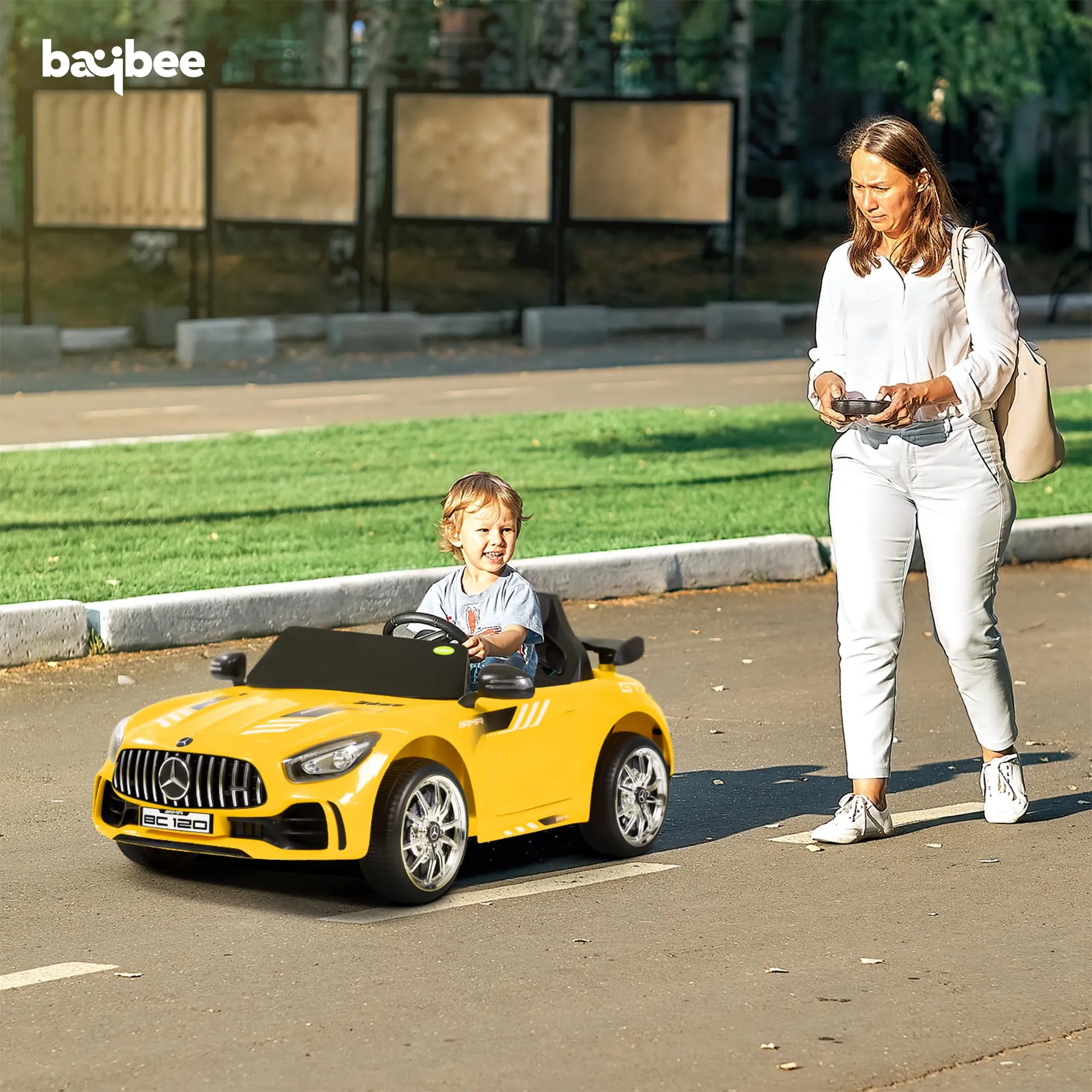 Baybee Spyder Rechargeable Battery Operated Car for Kids, Ride on Toy Kids Car with Music, USB, Safety Belt | Baby Big Electric Car | Battery Car for Kids to Drive 2 to 5 Years Boy Girl (Yellow)