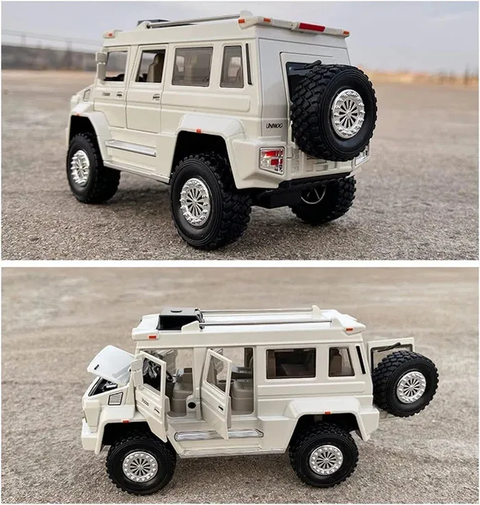 BIG SIZE MERCEDES-BENZ UNIMOG 1:24 DIECAST METAL PULLBACK TOY CAR WITH OPENABLE DOORS & LIGHT, MUSIC BOYS CAR FOR KIDS BEST TOYS GIFTS TOYS FOR KIDS [ COLOE AS PER STOCK ]