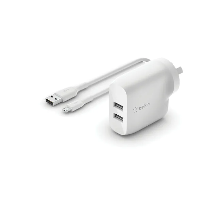 BoostCharge Dual USB-A Wall Charger 24W with USB-A to Micro-USB cable