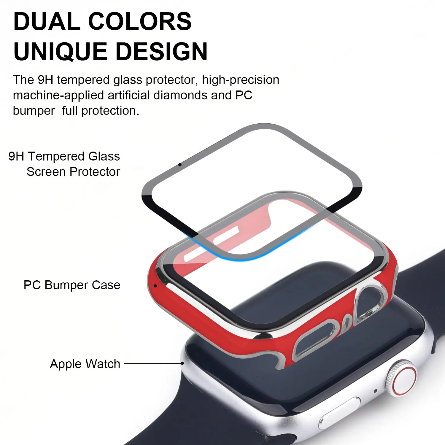 Bumper Case with Screen Protector for Apple Watch-Red