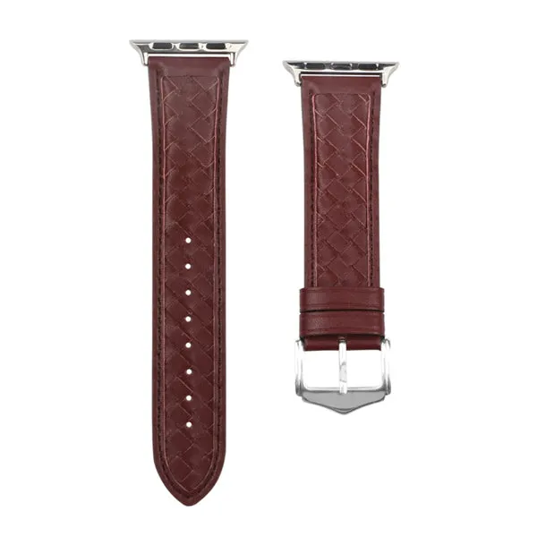 Burgundy Leather Woven Apple Watch Band 酒紅色真皮編織 Apple 錶帶 KCWATCH1206