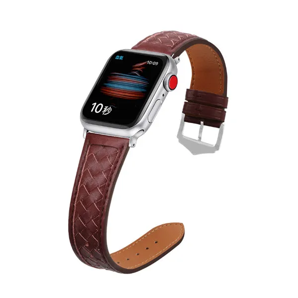 Burgundy Leather Woven Apple Watch Band 酒紅色真皮編織 Apple 錶帶 KCWATCH1206