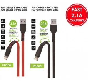 Câble de charge USB vers IPhone 5/6/7/8/X 3 pi rouge ou noir