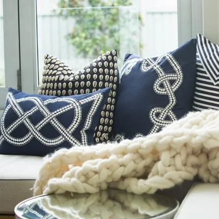 Dot Chain Knot Navy Lumber Cushion 35x53cm