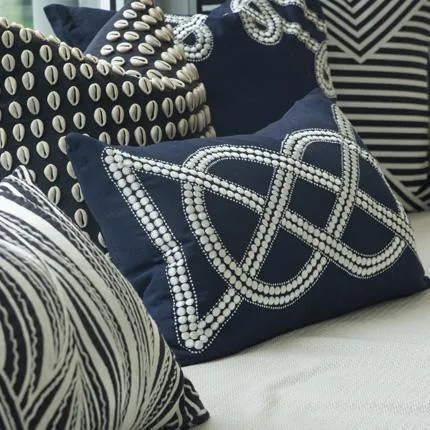 Dot Chain Knot Navy Lumber Cushion 35x53cm