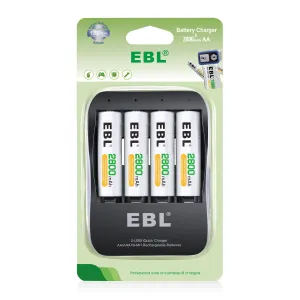 EBL EB-P62018112 1.2V AA 2800mAh NiMH Nickel Metal Hydride Rechargeable Batteries (Pack of 4) with Fast Charging AA/AAA 2-Hour USB-C / Micro USB Quick Battery Charger