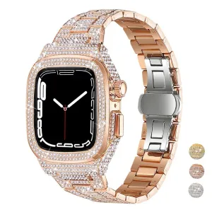 For Apple Watch Band Luxury Diamond Modification Kit 45mm 44mm Diamond Case Steel Strap Iwatch Series 8 7 6 SE 5 4 Fashion Loop