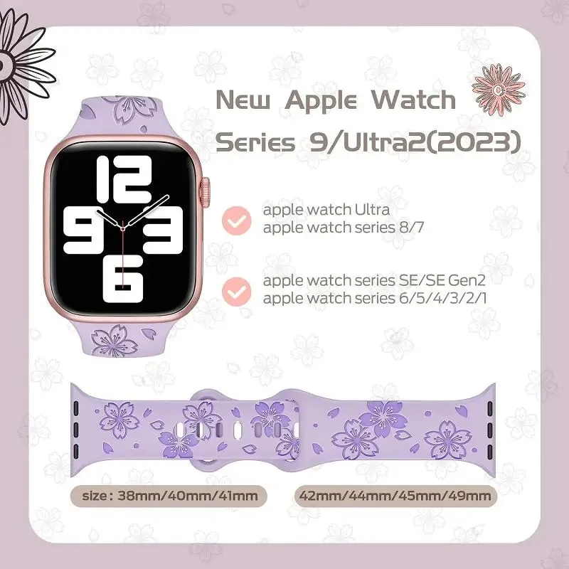 For Apple Watch Floral Engraved Band Compatible with Apple Watch Bands Ultra 9 8 7 6 5 4 3 2 Double Color Silicone iwatch Strap