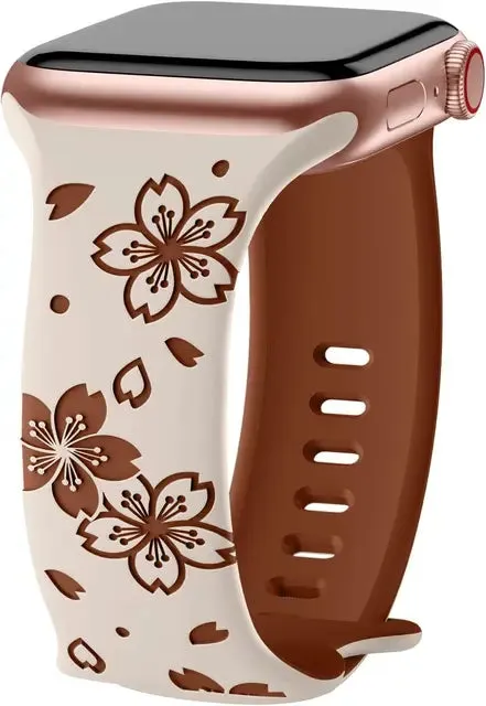 For Apple Watch Floral Engraved Band Compatible with Apple Watch Bands Ultra 9 8 7 6 5 4 3 2 Double Color Silicone iwatch Strap