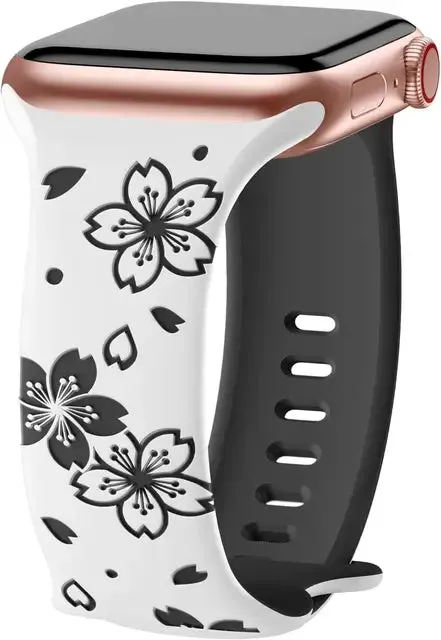 For Apple Watch Floral Engraved Band Compatible with Apple Watch Bands Ultra 9 8 7 6 5 4 3 2 Double Color Silicone iwatch Strap