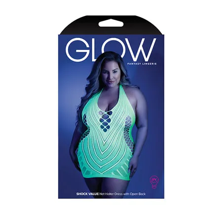 Glow Shock Value Neon Net Halter Dress  Neon Green - Queen Size