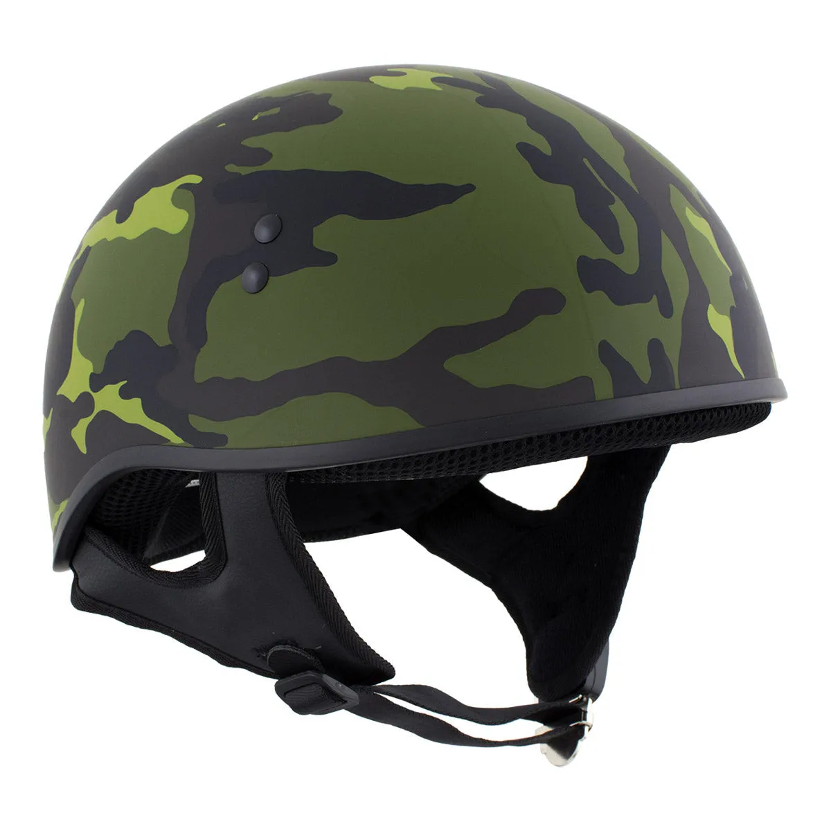 Hot Leathers HLD1049 Camo Matte' Matte Green Motorcycle DOT Approved Skull Cap Half Helmet for Men and Women Biker