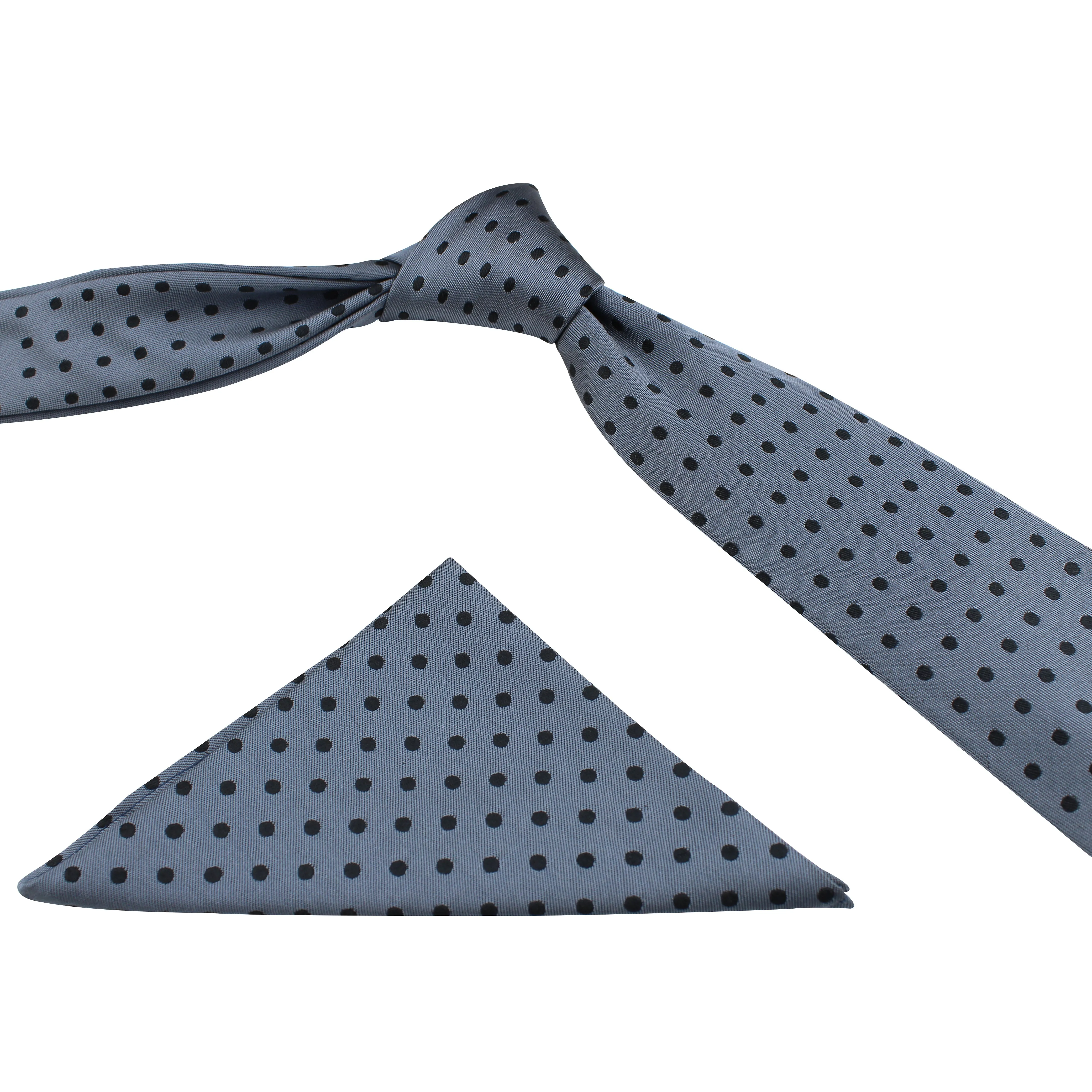 Kovove The Graceful Polka Dot Grey Necktie and Pocket Square Gift Box