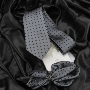 Kovove The Graceful Polka Dot Grey Necktie and Pocket Square Gift Box