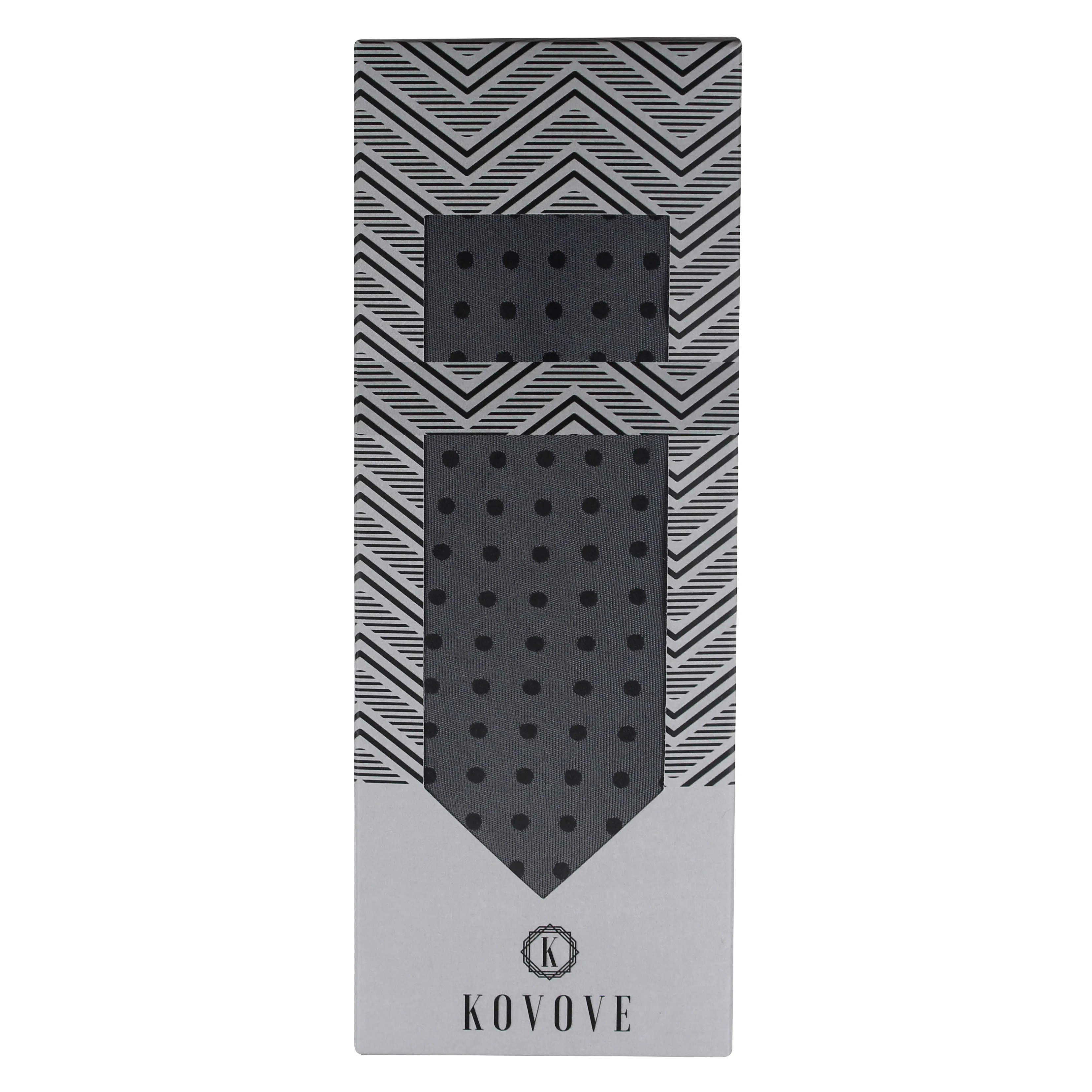 Kovove The Graceful Polka Dot Grey Necktie and Pocket Square Gift Box