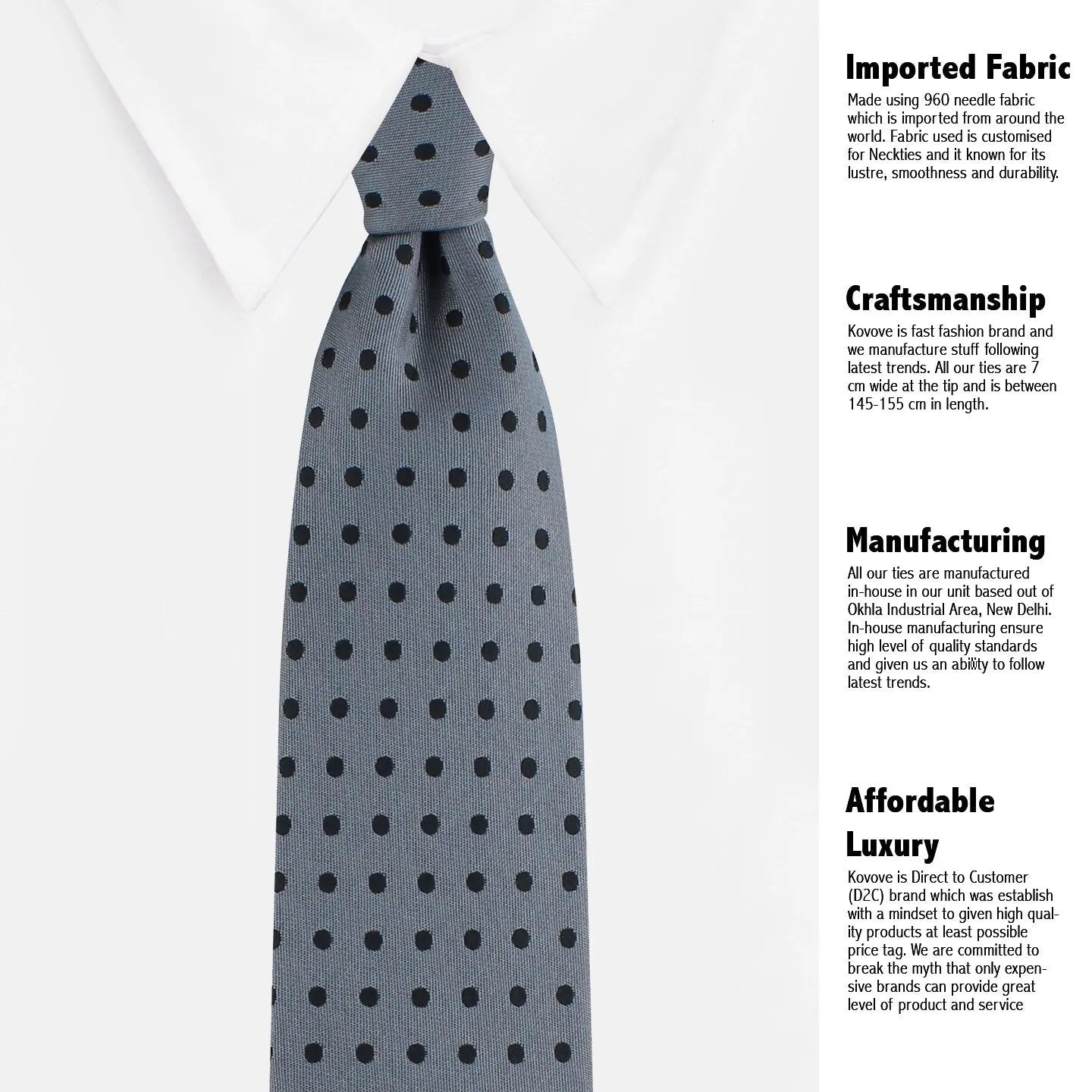 Kovove The Graceful Polka Dot Grey Necktie and Pocket Square Gift Box