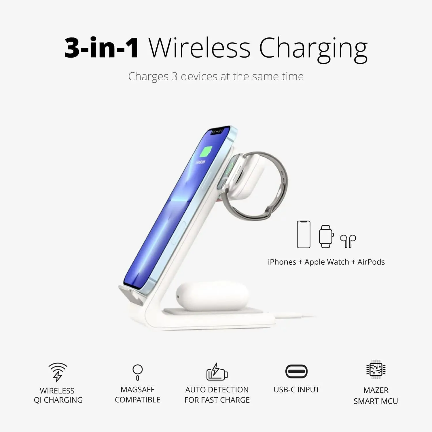 Mazer Wi.Desk 25W 3-in-1 Wireless Charging Stand