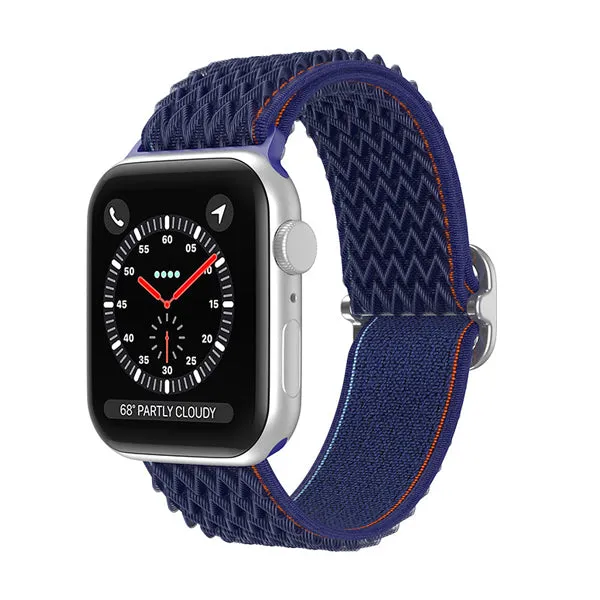 Navy Blue Wave Pattern Nylon Woven Rhinestone Buckle Apple Watch Band 海軍藍波浪紋尼龍編織水鑽扣 Apple 錶帶  (KCWATCH1168)