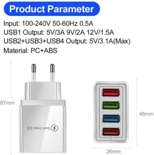 Quick Charge 4-USB Wall Charger