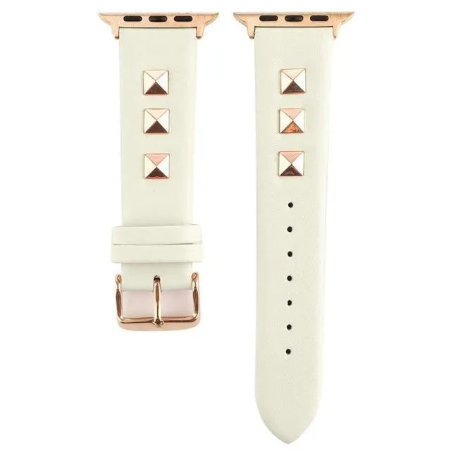 Rose Gold Metal Rivet Leather Sport Strap For iWatch Series