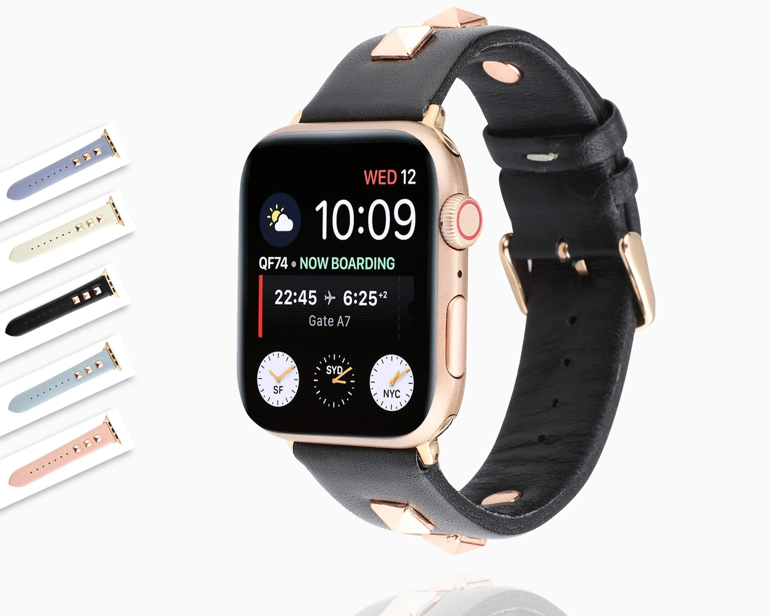 Rose Gold Metal Rivet Leather Sport Strap For iWatch Series