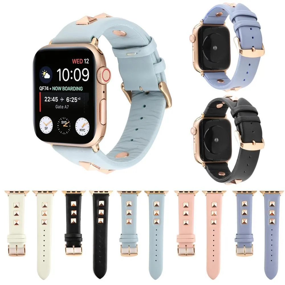 Rose Gold Metal Rivet Leather Sport Strap For iWatch Series