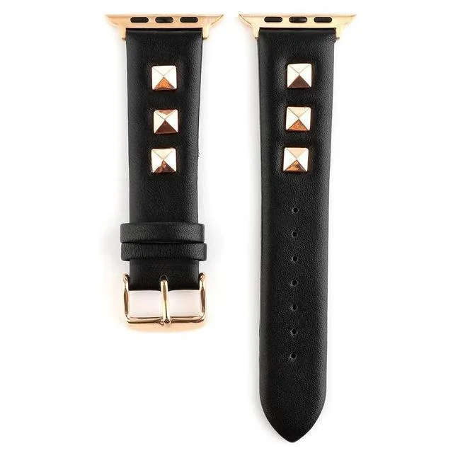 Rose Gold Metal Rivet Leather Sport Strap For iWatch Series