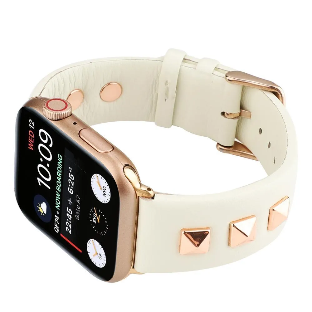 Rose Gold Metal Rivet Leather Sport Strap For iWatch Series