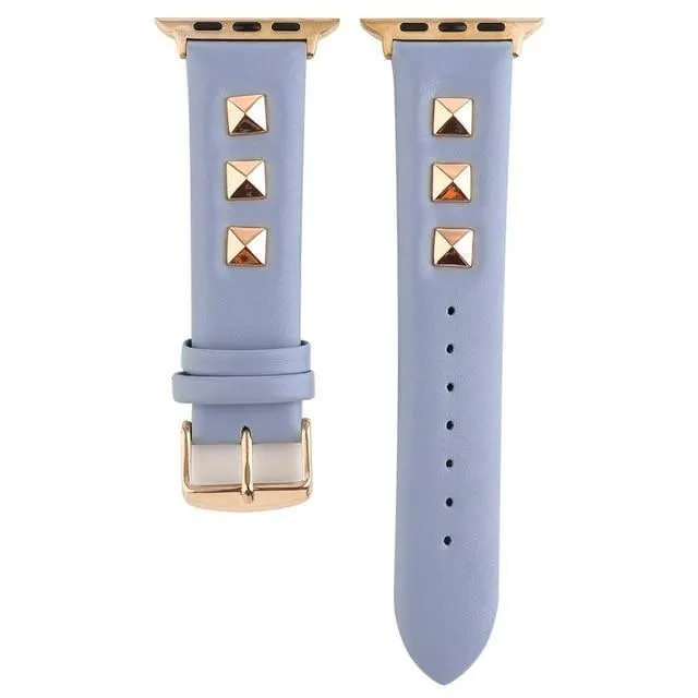 Rose Gold Metal Rivet Leather Sport Strap For iWatch Series