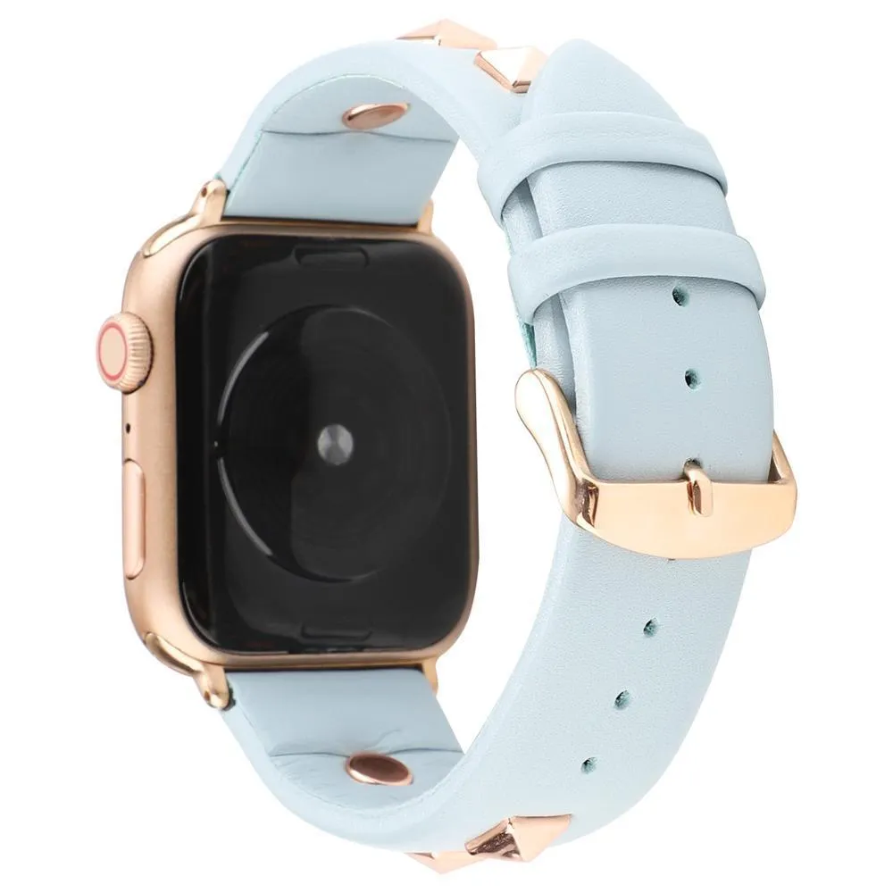 Rose Gold Metal Rivet Leather Sport Strap For iWatch Series