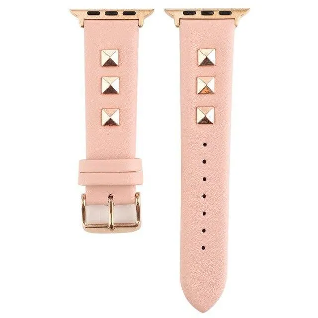 Rose Gold Metal Rivet Leather Sport Strap For iWatch Series