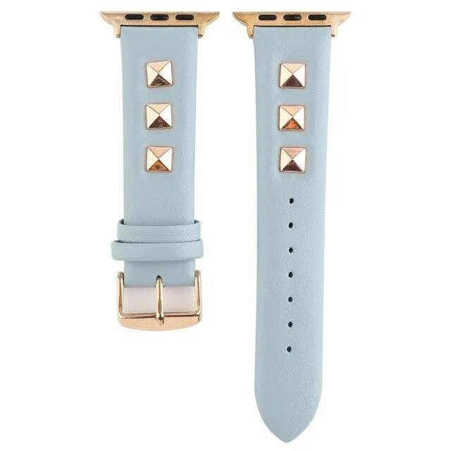 Rose Gold Metal Rivet Leather Sport Strap For iWatch Series