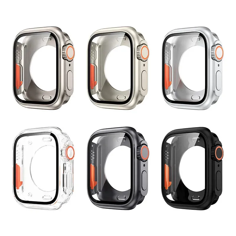 Screen Protector Cover for Apple Watch 44mm 45mm 40mm 41mm Hard PC Front Rear Bumper Case for iWatch 10 9 8 7 6 5 4 Change To Ultra