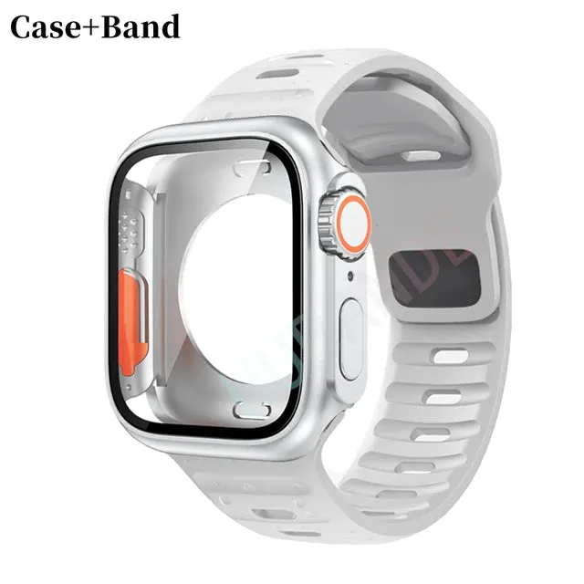 Silicone strap case For Apple Watch Case 44mm 45mm 41mm 40mm Screen protectores Change to Ultra For iWatch Series 8 7 SE 6 5 3