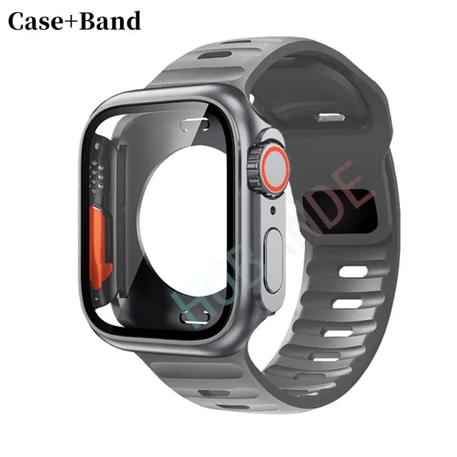 Silicone strap case For Apple Watch Case 44mm 45mm 41mm 40mm Screen protectores Change to Ultra For iWatch Series 8 7 SE 6 5 3