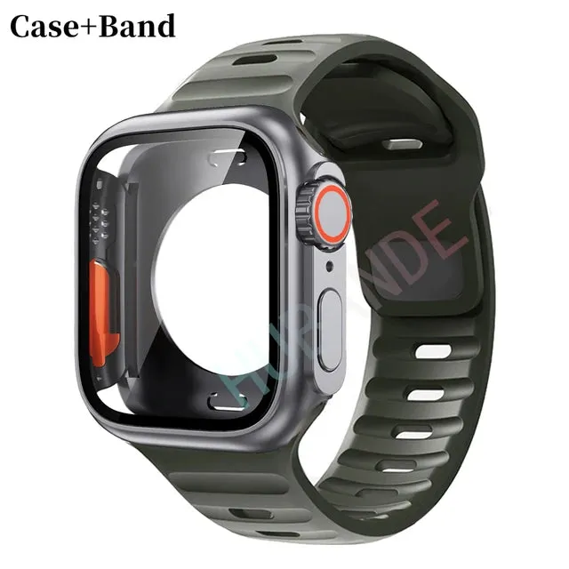 Silicone strap case For Apple Watch Case 44mm 45mm 41mm 40mm Screen protectores Change to Ultra For iWatch Series 8 7 SE 6 5 3