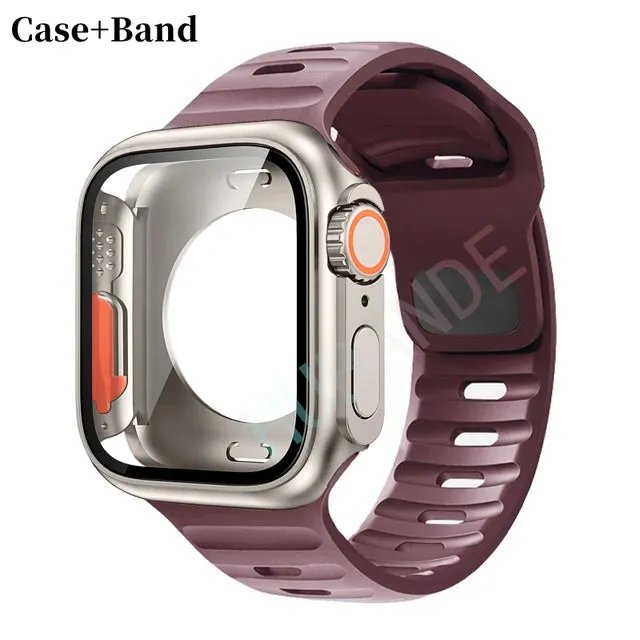 Silicone strap case For Apple Watch Case 44mm 45mm 41mm 40mm Screen protectores Change to Ultra For iWatch Series 8 7 SE 6 5 3